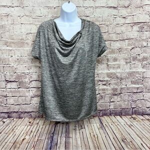 Chico’s Easywear gray heather metallic drape neck blouse